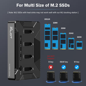 4 Bays M.2 NVMe Duplicator Offline Cloner USB 4 Type C to SSD Docking Station, 40Gbps M.2 Copy Reader for (M Key, B+M Key) PCIE Dock, Size for 22110 2280 2260 2242 2230 Enclosure - Pilot C4C